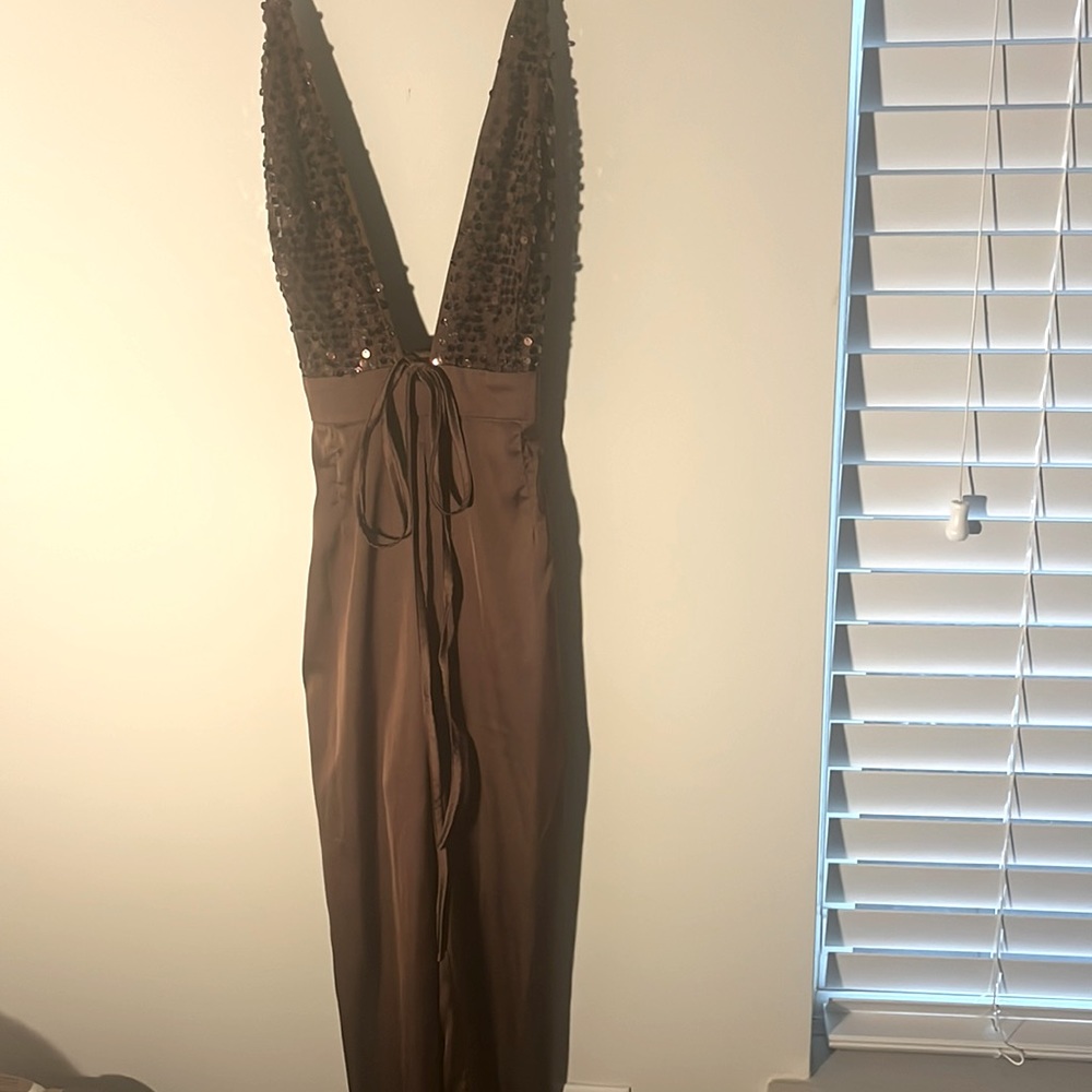 Miss Avenue! Brown sequenced silk jumpsuit